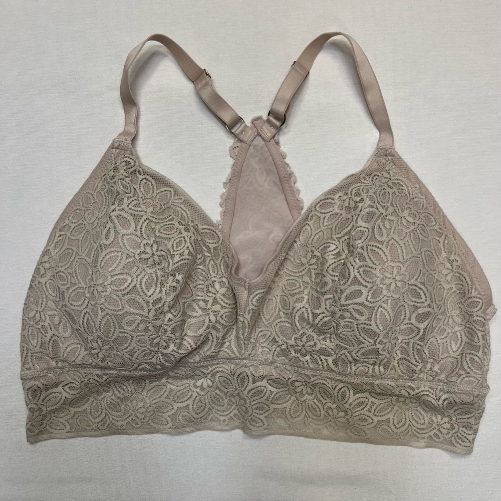 Aerie Beige‎ Lace Overlay Racerback Bralette Bra Size XL